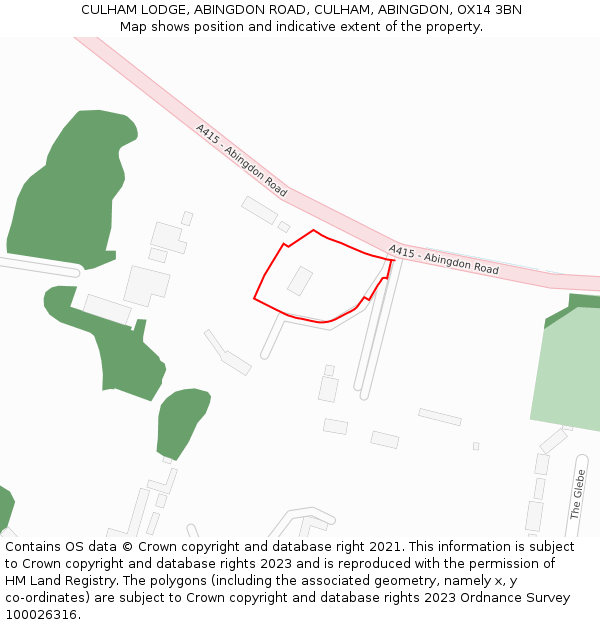 CULHAM LODGE, ABINGDON ROAD, CULHAM, ABINGDON, OX14 3BN: Location map and indicative extent of plot