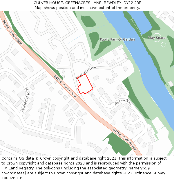 CULVER HOUSE, GREENACRES LANE, BEWDLEY, DY12 2RE: Location map and indicative extent of plot