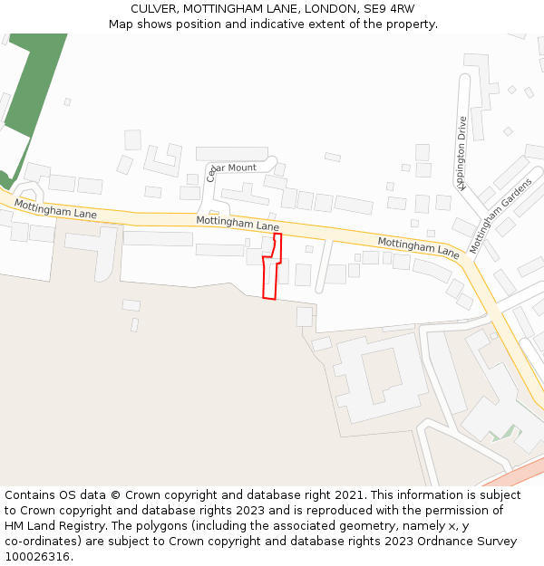 CULVER, MOTTINGHAM LANE, LONDON, SE9 4RW: Location map and indicative extent of plot