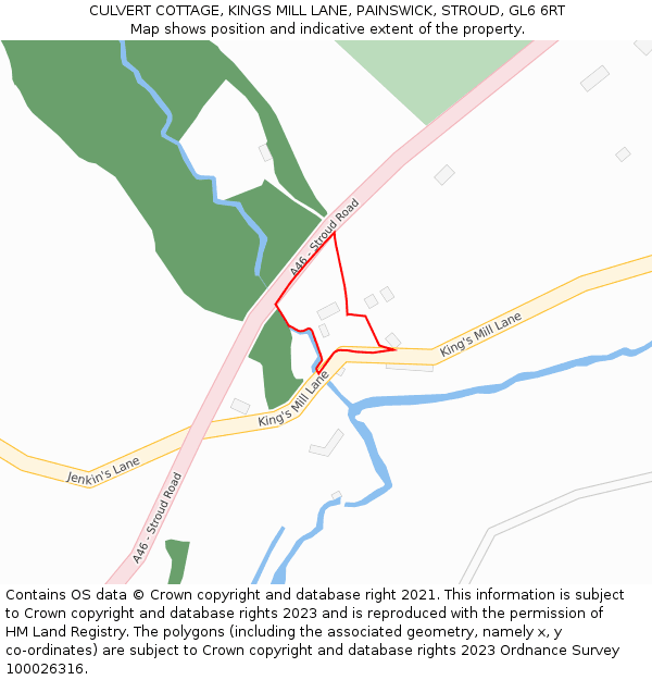 CULVERT COTTAGE, KINGS MILL LANE, PAINSWICK, STROUD, GL6 6RT: Location map and indicative extent of plot