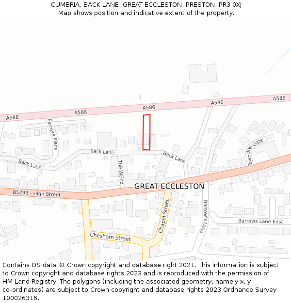 CUMBRIA, BACK LANE, GREAT ECCLESTON, PRESTON, PR3 0XJ: Location map and indicative extent of plot