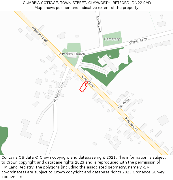 CUMBRIA COTTAGE, TOWN STREET, CLAYWORTH, RETFORD, DN22 9AD: Location map and indicative extent of plot