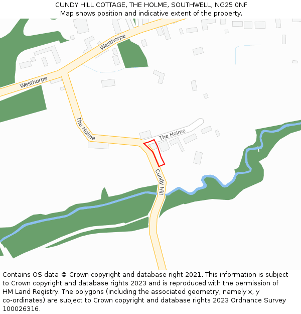 CUNDY HILL COTTAGE, THE HOLME, SOUTHWELL, NG25 0NF: Location map and indicative extent of plot