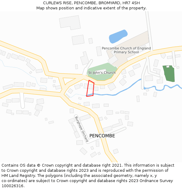 CURLEWS RISE, PENCOMBE, BROMYARD, HR7 4SH: Location map and indicative extent of plot