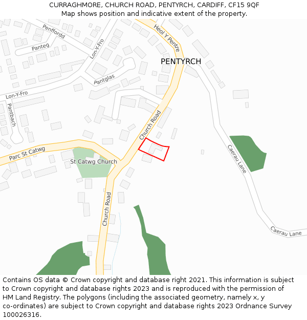 CURRAGHMORE, CHURCH ROAD, PENTYRCH, CARDIFF, CF15 9QF: Location map and indicative extent of plot