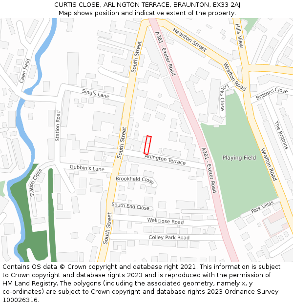 CURTIS CLOSE, ARLINGTON TERRACE, BRAUNTON, EX33 2AJ: Location map and indicative extent of plot