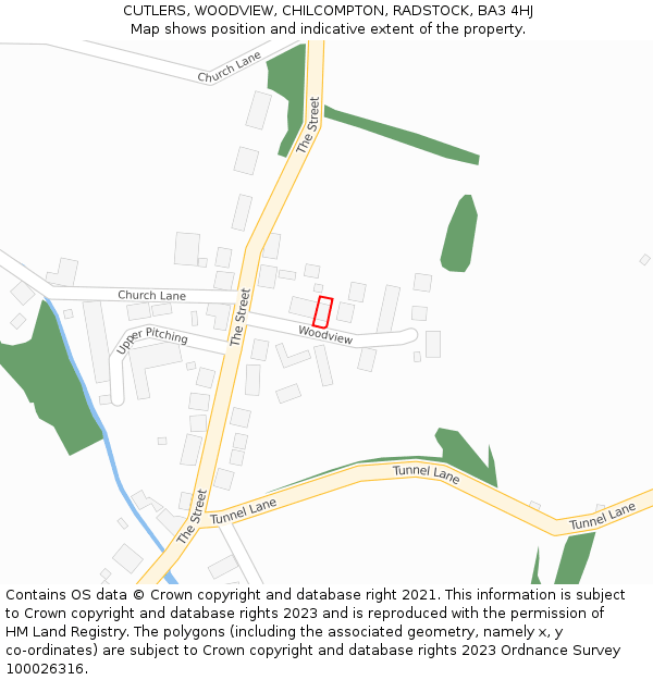 CUTLERS, WOODVIEW, CHILCOMPTON, RADSTOCK, BA3 4HJ: Location map and indicative extent of plot
