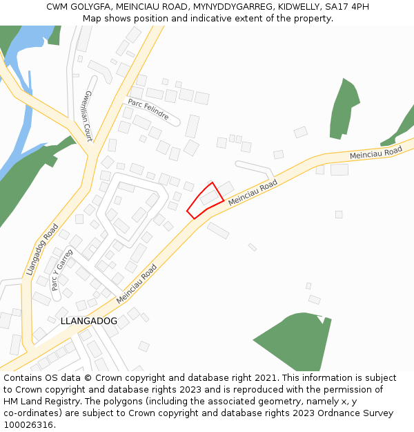 CWM GOLYGFA, MEINCIAU ROAD, MYNYDDYGARREG, KIDWELLY, SA17 4PH: Location map and indicative extent of plot