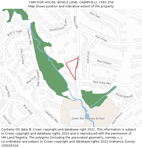 CWM IFOR HOUSE, BOWLS LANE, CAERPHILLY, CF83 2TW: Location map and indicative extent of plot