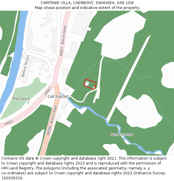 CWMTAWE VILLA, CAERBONT, SWANSEA, SA9 1SW: Location map and indicative extent of plot