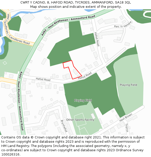 CWRT Y CADNO, 8, HAFOD ROAD, TYCROES, AMMANFORD, SA18 3QL: Location map and indicative extent of plot