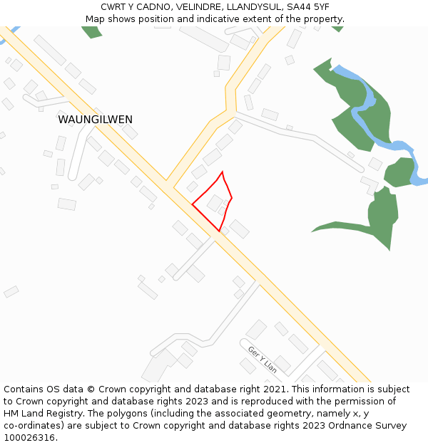 CWRT Y CADNO, VELINDRE, LLANDYSUL, SA44 5YF: Location map and indicative extent of plot
