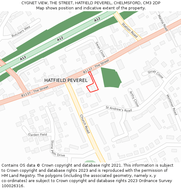 CYGNET VIEW, THE STREET, HATFIELD PEVEREL, CHELMSFORD, CM3 2DP: Location map and indicative extent of plot