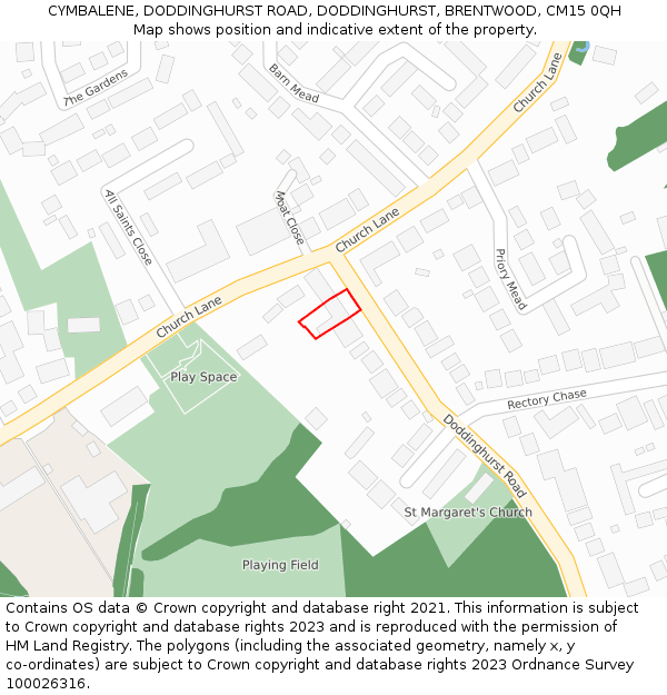 CYMBALENE, DODDINGHURST ROAD, DODDINGHURST, BRENTWOOD, CM15 0QH: Location map and indicative extent of plot