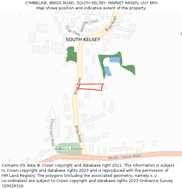 CYMBELINE, BRIGG ROAD, SOUTH KELSEY, MARKET RASEN, LN7 6PH: Location map and indicative extent of plot