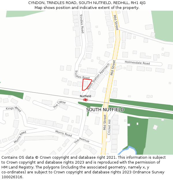 CYNDON, TRINDLES ROAD, SOUTH NUTFIELD, REDHILL, RH1 4JG: Location map and indicative extent of plot