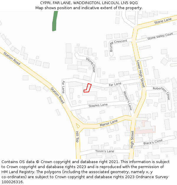 CYPRI, FAR LANE, WADDINGTON, LINCOLN, LN5 9QG: Location map and indicative extent of plot