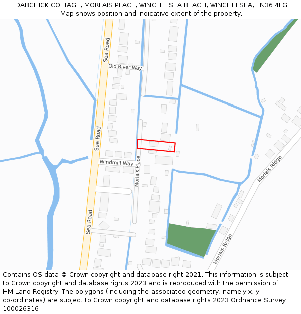 DABCHICK COTTAGE, MORLAIS PLACE, WINCHELSEA BEACH, WINCHELSEA, TN36 4LG: Location map and indicative extent of plot