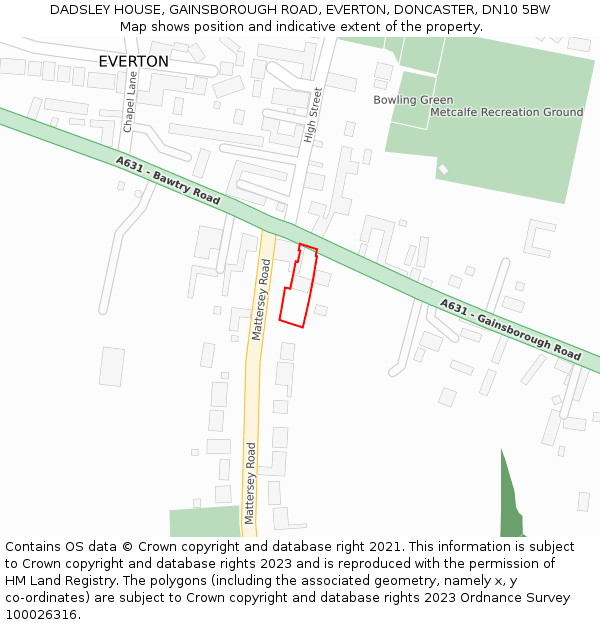 DADSLEY HOUSE, GAINSBOROUGH ROAD, EVERTON, DONCASTER, DN10 5BW: Location map and indicative extent of plot