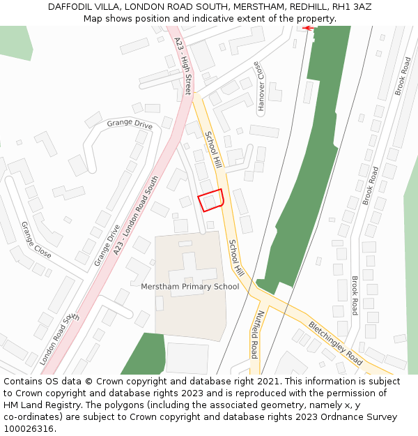 DAFFODIL VILLA, LONDON ROAD SOUTH, MERSTHAM, REDHILL, RH1 3AZ: Location map and indicative extent of plot