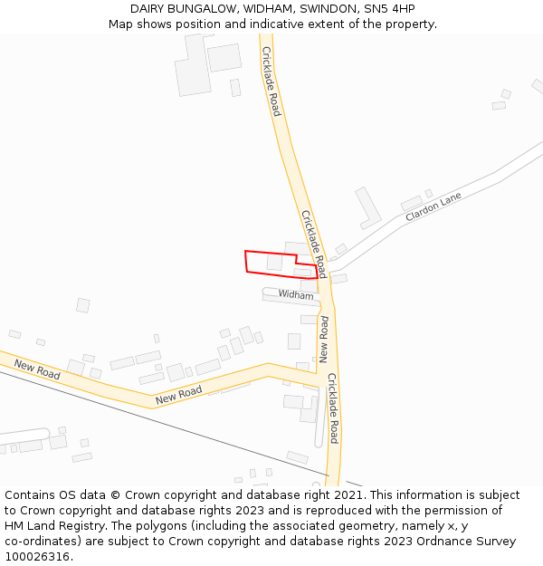 DAIRY BUNGALOW, WIDHAM, SWINDON, SN5 4HP: Location map and indicative extent of plot