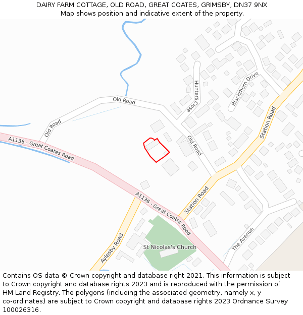 DAIRY FARM COTTAGE, OLD ROAD, GREAT COATES, GRIMSBY, DN37 9NX: Location map and indicative extent of plot