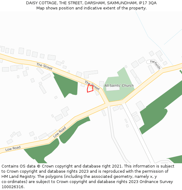 DAISY COTTAGE, THE STREET, DARSHAM, SAXMUNDHAM, IP17 3QA: Location map and indicative extent of plot