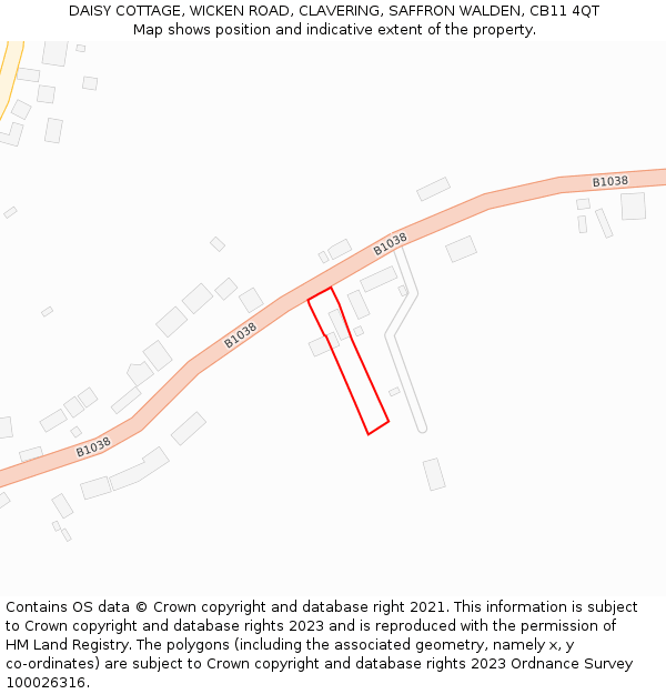 DAISY COTTAGE, WICKEN ROAD, CLAVERING, SAFFRON WALDEN, CB11 4QT: Location map and indicative extent of plot