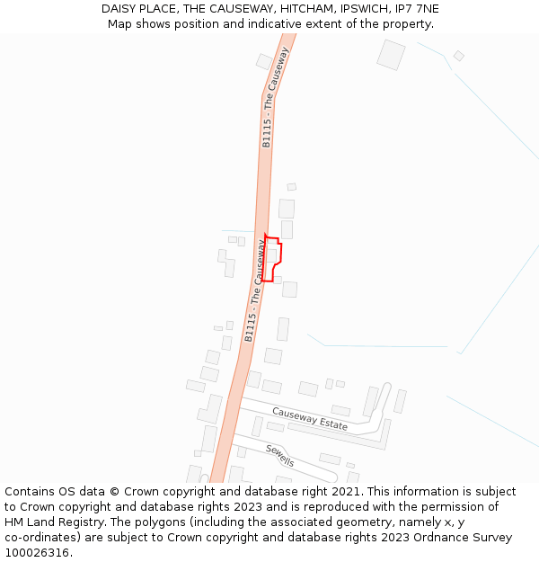 DAISY PLACE, THE CAUSEWAY, HITCHAM, IPSWICH, IP7 7NE: Location map and indicative extent of plot