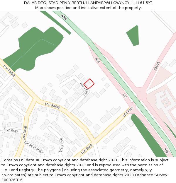 DALAR DEG, STAD PEN Y BERTH, LLANFAIRPWLLGWYNGYLL, LL61 5YT: Location map and indicative extent of plot