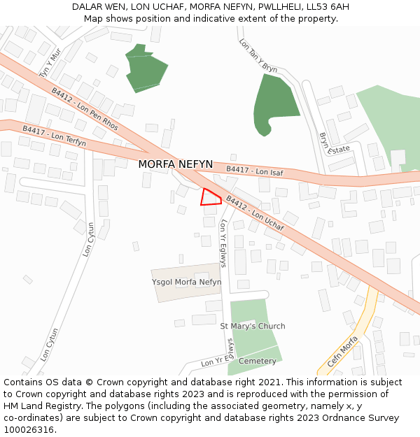 DALAR WEN, LON UCHAF, MORFA NEFYN, PWLLHELI, LL53 6AH: Location map and indicative extent of plot