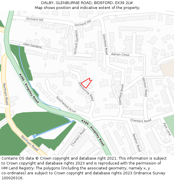 DALBY, GLENBURNIE ROAD, BIDEFORD, EX39 2LW: Location map and indicative extent of plot