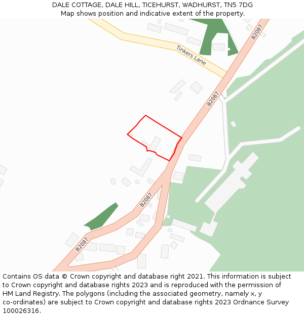 DALE COTTAGE, DALE HILL, TICEHURST, WADHURST, TN5 7DG: Location map and indicative extent of plot