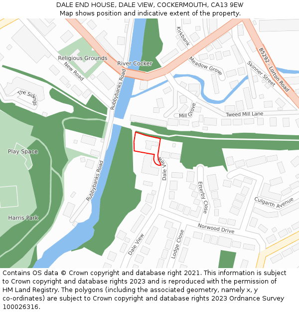 DALE END HOUSE, DALE VIEW, COCKERMOUTH, CA13 9EW: Location map and indicative extent of plot