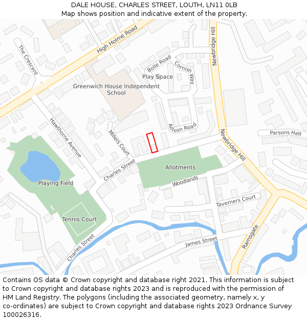 DALE HOUSE, CHARLES STREET, LOUTH, LN11 0LB: Location map and indicative extent of plot