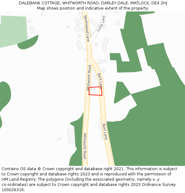 DALEBANK COTTAGE, WHITWORTH ROAD, DARLEY DALE, MATLOCK, DE4 2HJ: Location map and indicative extent of plot