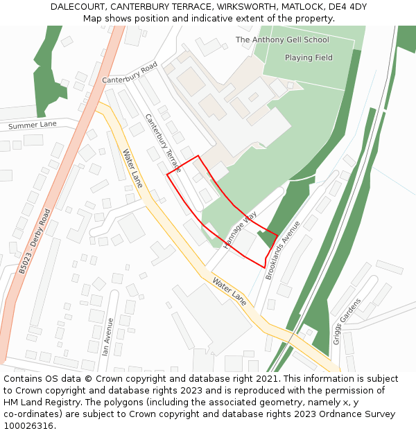 DALECOURT, CANTERBURY TERRACE, WIRKSWORTH, MATLOCK, DE4 4DY: Location map and indicative extent of plot