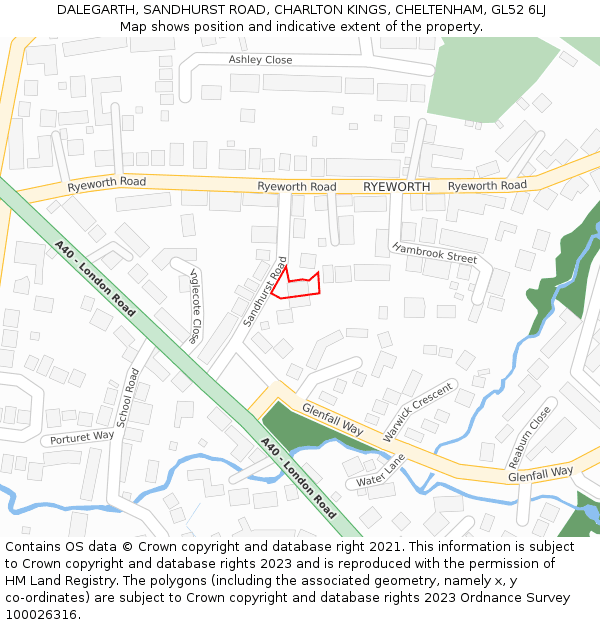 DALEGARTH, SANDHURST ROAD, CHARLTON KINGS, CHELTENHAM, GL52 6LJ: Location map and indicative extent of plot