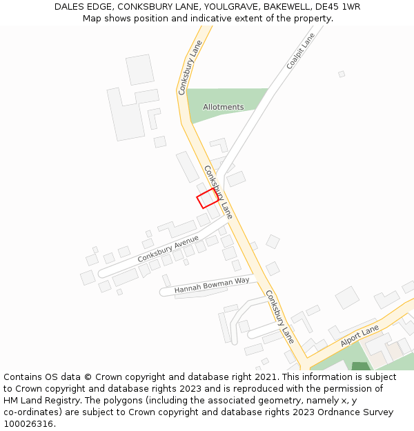 DALES EDGE, CONKSBURY LANE, YOULGRAVE, BAKEWELL, DE45 1WR: Location map and indicative extent of plot