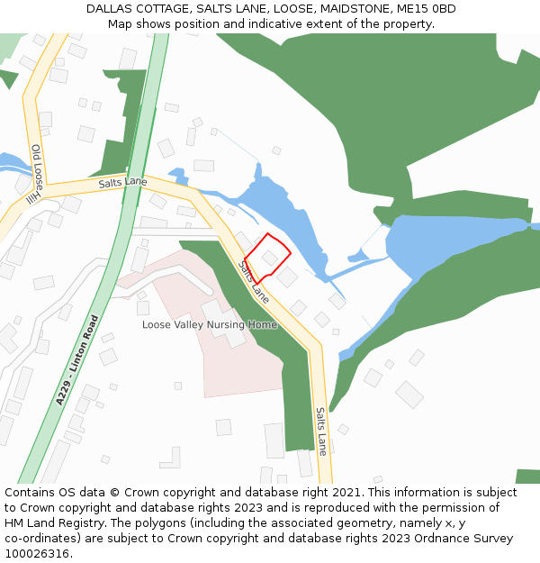 DALLAS COTTAGE, SALTS LANE, LOOSE, MAIDSTONE, ME15 0BD: Location map and indicative extent of plot