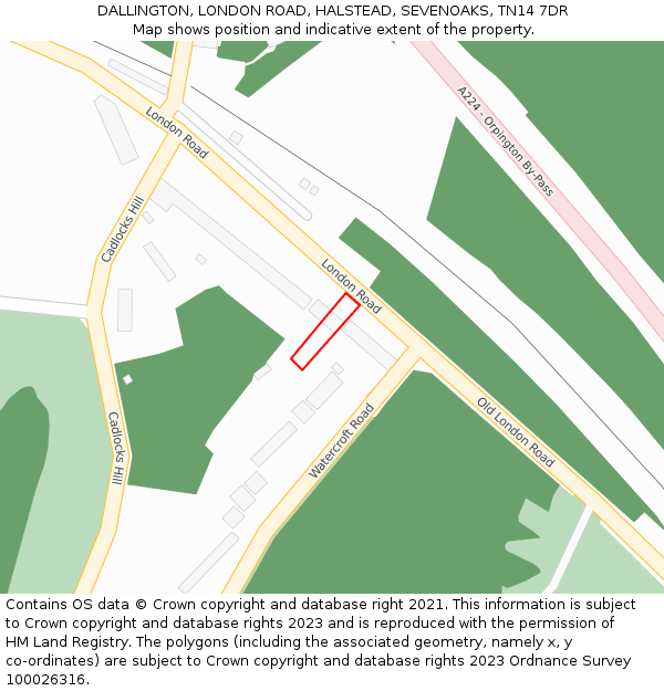 DALLINGTON, LONDON ROAD, HALSTEAD, SEVENOAKS, TN14 7DR: Location map and indicative extent of plot