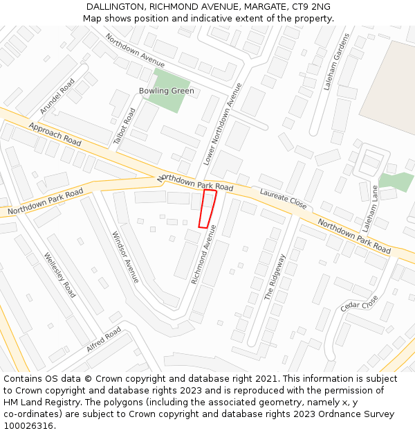 DALLINGTON, RICHMOND AVENUE, MARGATE, CT9 2NG: Location map and indicative extent of plot