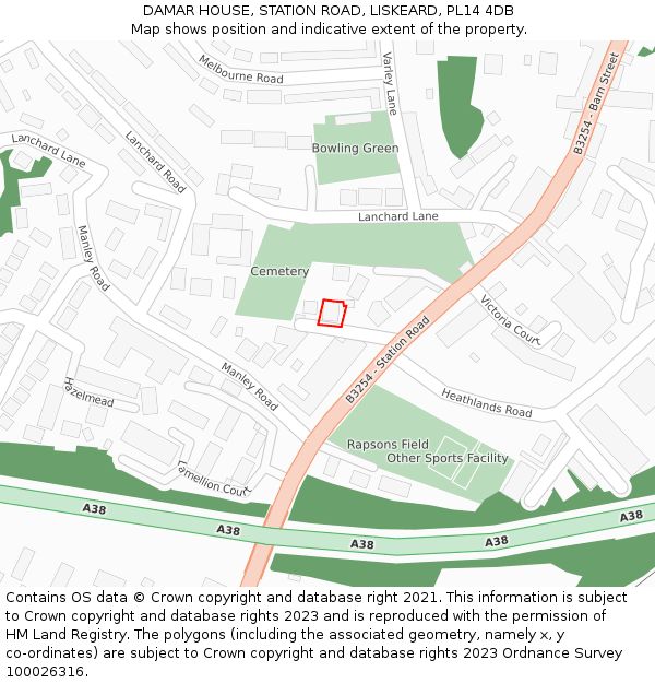 DAMAR HOUSE, STATION ROAD, LISKEARD, PL14 4DB: Location map and indicative extent of plot