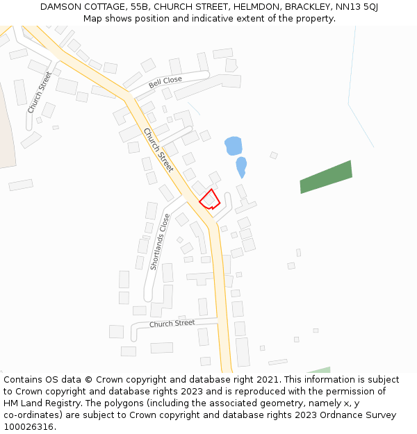 DAMSON COTTAGE, 55B, CHURCH STREET, HELMDON, BRACKLEY, NN13 5QJ: Location map and indicative extent of plot