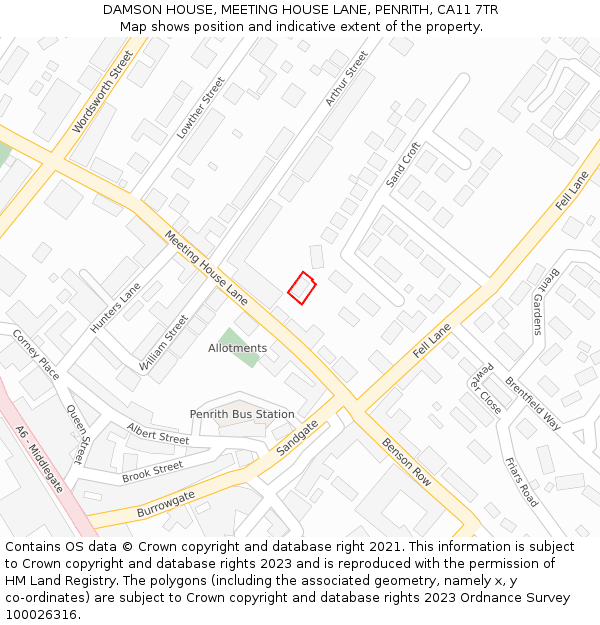 DAMSON HOUSE, MEETING HOUSE LANE, PENRITH, CA11 7TR: Location map and indicative extent of plot