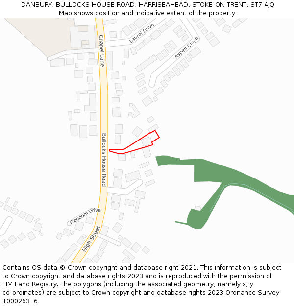 DANBURY, BULLOCKS HOUSE ROAD, HARRISEAHEAD, STOKE-ON-TRENT, ST7 4JQ: Location map and indicative extent of plot