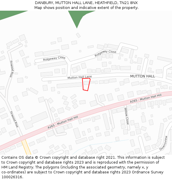 DANBURY, MUTTON HALL LANE, HEATHFIELD, TN21 8NX: Location map and indicative extent of plot