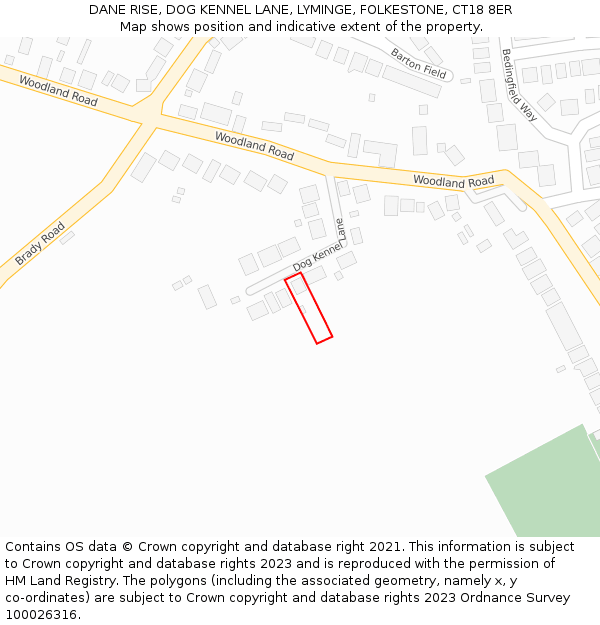 DANE RISE, DOG KENNEL LANE, LYMINGE, FOLKESTONE, CT18 8ER: Location map and indicative extent of plot