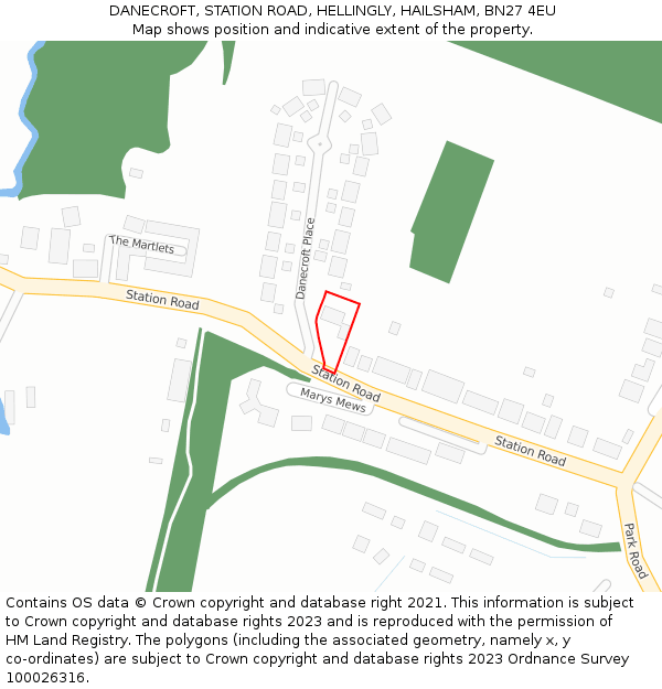 DANECROFT, STATION ROAD, HELLINGLY, HAILSHAM, BN27 4EU: Location map and indicative extent of plot