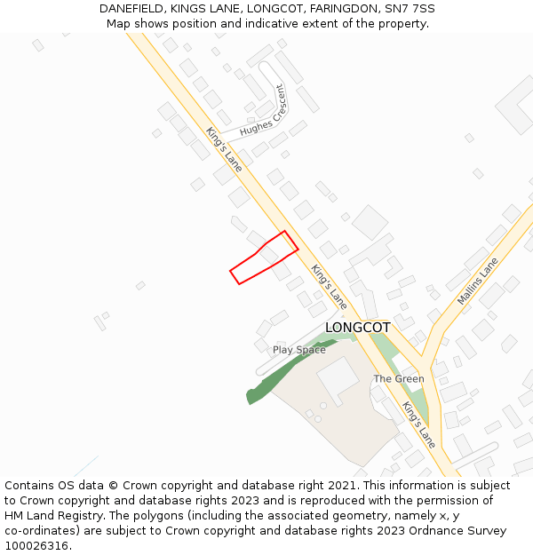 DANEFIELD, KINGS LANE, LONGCOT, FARINGDON, SN7 7SS: Location map and indicative extent of plot
